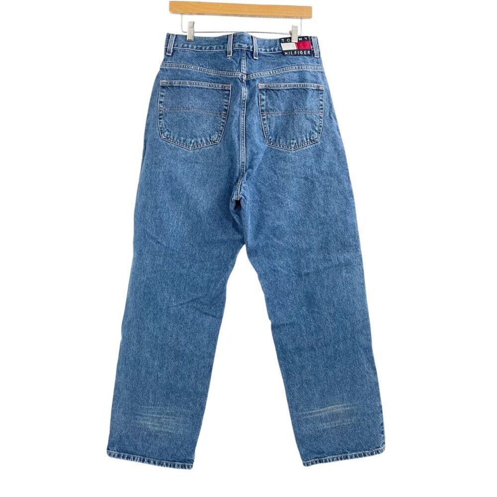 Vintage 90s Tommy Hilfiger Baggy Blue Jeans Mens Size 33 x 30 Streetwear Logo - Picture 3 of 12